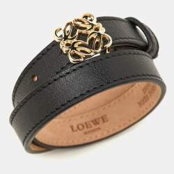 Loewe Black Leather Gold Tone Anagram Wrap Bracelet