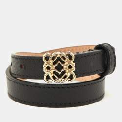 Loewe Black Leather Gold Tone Anagram Wrap Bracelet