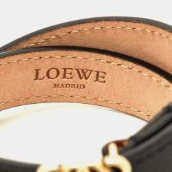 Loewe Black Leather Gold Tone Anagram Wrap Bracelet