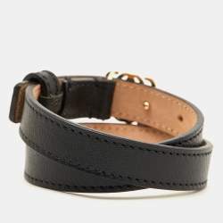 Loewe Black Leather Gold Tone Anagram Wrap Bracelet