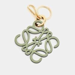 Pre Owned Loewe Green/Black Leather Anagram Bag Charm 