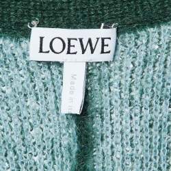 Pre Owned Loewe Green Embroidered Mohair Blend Asymmetric Oversized Cardigan XS