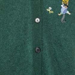 Pre Owned Loewe Green Embroidered Mohair Blend Asymmetric Oversized Cardigan XS