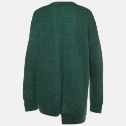 Pre Owned Loewe Green Embroidered Mohair Blend Asymmetric Oversized Cardigan XS