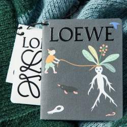 Pre Owned Loewe Green Embroidered Mohair Blend Asymmetric Oversized Cardigan XS