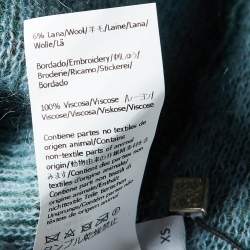 Pre Owned Loewe Green Embroidered Mohair Blend Asymmetric Oversized Cardigan XS