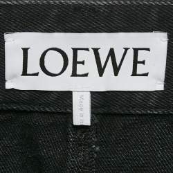 Pre Owned Loewe Black Denim Logo Debossed Wide Leg Jeans S Waist 28"