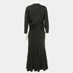 Pre Owned Loewe Black Crepe Button Front Faux Cape Long Dress S