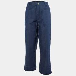 Moschino Jeans Navy Blue Denim Studded Wide Leg Jeans L