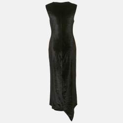 Pre Owned Loewe Beige/Black Gloves Print Velvet Asymmetric Midi Dress S