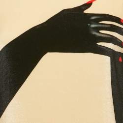 Pre Owned Loewe Beige/Black Gloves Print Velvet Asymmetric Midi Dress S
