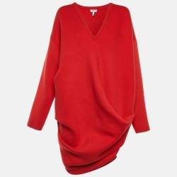 Pre Owned Loewe Red Wool Blend Draped Mini Dress M