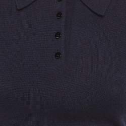 Pre Owned Loewe Blue/White Knit Wrap Polo Top S
