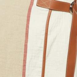 Pre Owned Loewe White Linen & Leather Trim Belted Midi Skirt L