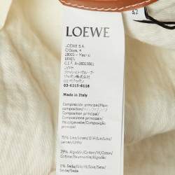 Pre Owned Loewe White Linen & Leather Trim Belted Midi Skirt L
