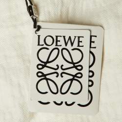 Pre Owned Loewe White Linen & Leather Trim Belted Midi Skirt L