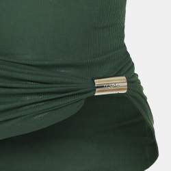 Pre Owned Loewe Green Logo Clasp Rib Knit Draped Tank Top XS