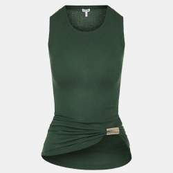 Pre Owned Loewe Green Logo Clasp Rib Knit Draped Tank Top XS