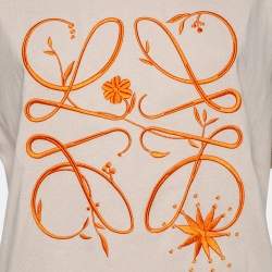 Pre Owned Loewe Beige Cotton Boyfriend Anagram Embroidered Oversized T-Shirt S