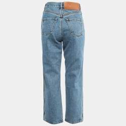 Pre Owned Loewe Blue Washed Denim Cut-Out Detail Anagram Cropped jeans S Waist 28"