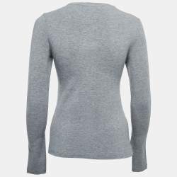 Pre Owned Loewe Grey Jersey Knit Embroidered Long Sleeve T-Shirt S