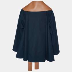 Loewe Navy Blue Cotton & Leather Collar Cape Jacket S