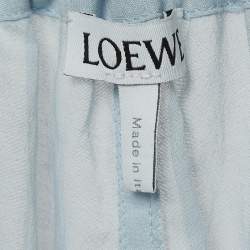 Loewe Blue Cotton Blend Smocked Detail Tie-Up Neck Mini Dress S