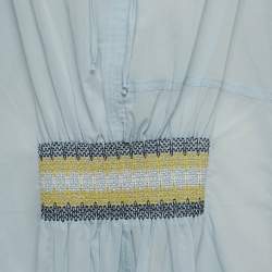 Loewe Blue Cotton Blend Smocked Detail Tie-Up Neck Mini Dress S