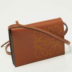 Pre Owned Loewe Brown Leather Anagram Neck Card Holder