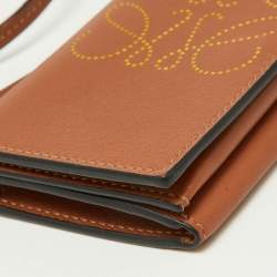 Pre Owned Loewe Brown Leather Anagram Neck Card Holder