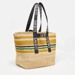 Loewe Multicolor Striped Raffia Fold Shopper Tote
