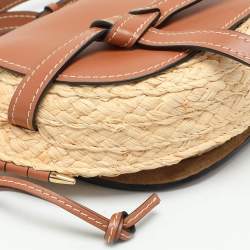 Loewe Brown/Beige Raffia and Leather Small Gate Shoulder Bag