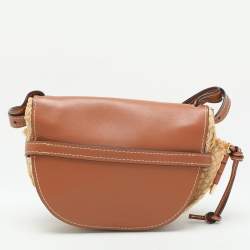 Loewe Brown/Beige Raffia and Leather Small Gate Shoulder Bag