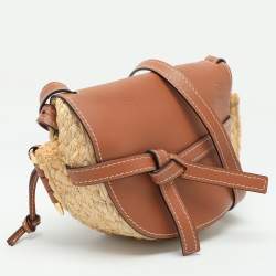 Loewe Brown/Beige Raffia and Leather Small Gate Shoulder Bag