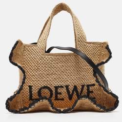 Loewe x Paula's Ibiza Black/Natural Raffia Small Ruffle Tote