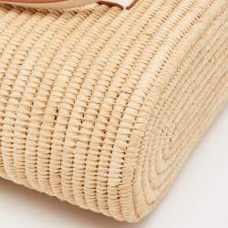 Loewe White/Natural Raffia and Leather Small Square Basket Tote