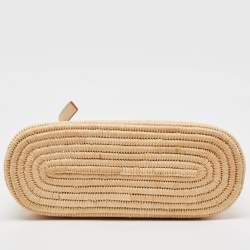 Loewe White/Natural Raffia and Leather Small Square Basket Tote