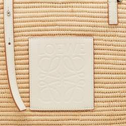 Loewe White/Natural Raffia and Leather Small Square Basket Tote