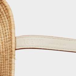 Loewe White/Natural Raffia and Leather Small Square Basket Tote