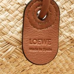 مملوكة مسبقًا Loewe Beige/Brown Raffia and Leather Large Anagram Basket Tote