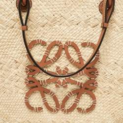 مملوكة مسبقًا Loewe Beige/Brown Raffia and Leather Large Anagram Basket Tote