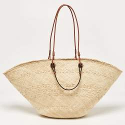 مملوكة مسبقًا Loewe Beige/Brown Raffia and Leather Large Anagram Basket Tote