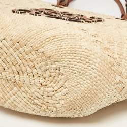 مملوكة مسبقًا Loewe Beige/Brown Raffia and Leather Large Anagram Basket Tote