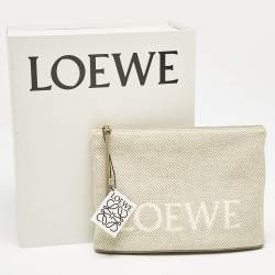 Pre Owned Loewe Beige Jacquard Canvas Oblong Pouch