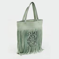 Loewe Pastel Green Leather Paulas Ibiza Edition Vertical Fringe Tote