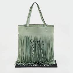 Loewe Pastel Green Leather Paulas Ibiza Edition Vertical Fringe Tote
