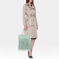 Loewe Pastel Green Leather Paulas Ibiza Edition Vertical Fringe Tote