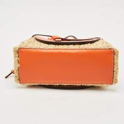 مملوكة مسبقًا حقيبة يد لويفي غيت متوسطة من الرافيا والجلد برتقالية/طبيعية