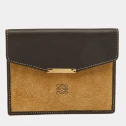 Pre Owned Loewe Beige/Dark Brown Suede and Leather Anagram Wallet