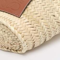 Pre Owned حقيبة دلو برباط لويفي قش وقماش بلون بيج/بني